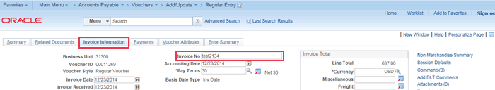 CAPPS Financials Screen Shot as described above